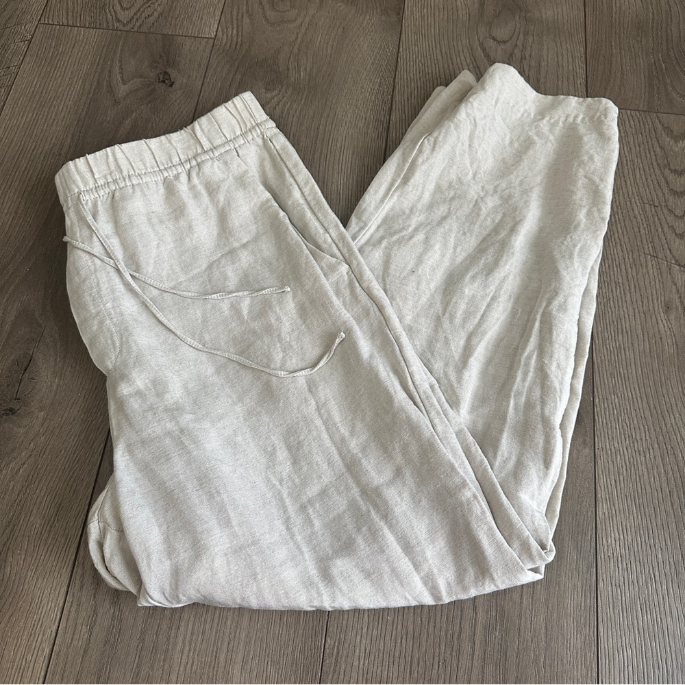 H&M Linen Pants beige white Womens Medium